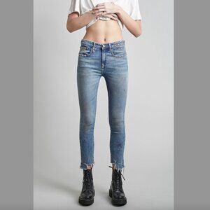 R13 Jenny Mid Rise Skinny Jeans Shiloh Distress Uneven Raw Hem Sz 25 Italy